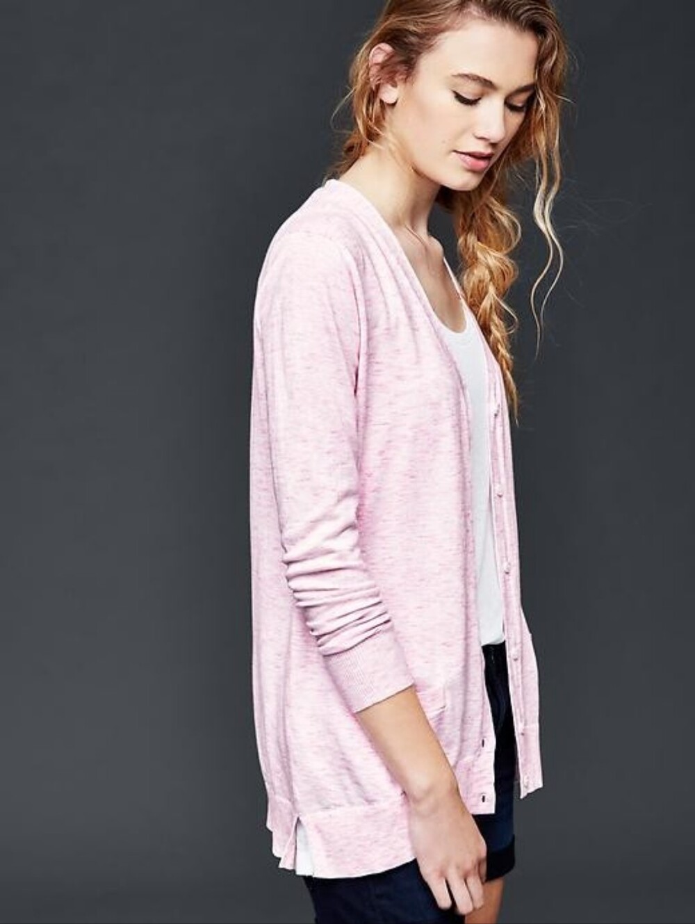 GAP Essential Women's Pale Pink Lightweight V-Neck Cardigan Cotton Size M Soft